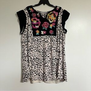 Giddy Up Glamour‎ Dress Womens 3XL Multicolor Floral Lined Embroidered Leopard